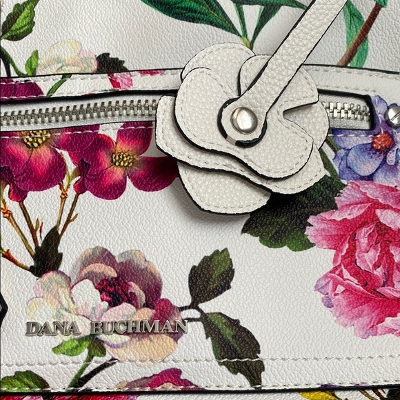 Dana Buchman Pink and White Floral Shoulder Bag with Silver Accents - Picture 3 of 13